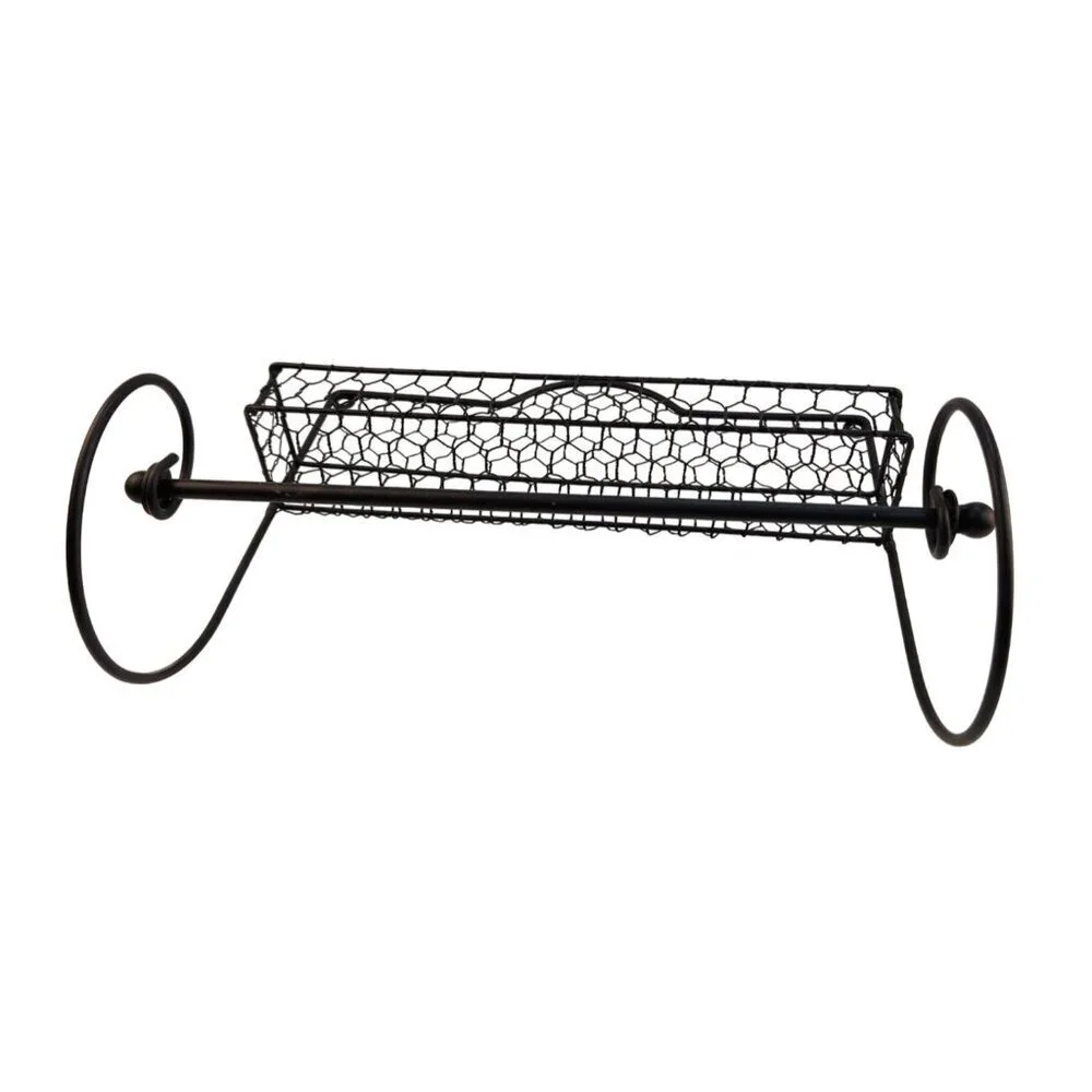 Black Metal Wire Wall-Mounted Shelf & Paper Towel Holder With Decorative Chicken - Picture 3 of 8